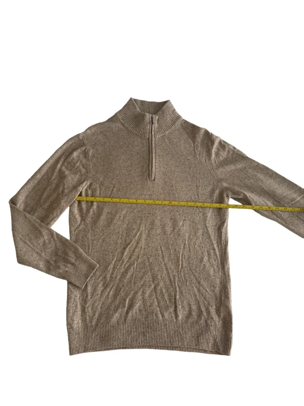EMI MAGLIA Men's 1/4 Zip Pullover Sweater Tan Wool Silk Luxury Classic Heathered